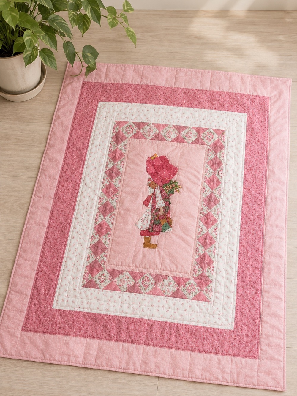 Handmade Holly Hobbie Quilt Pink Vintage Nursery Cottagecore Blanket Patchwork